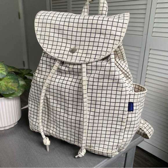 Baggu Natural Grid Drawstring Canvas Backpack - Picture 1 of 11